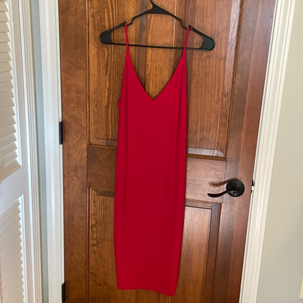 Red V-Neck Bodycon Dress